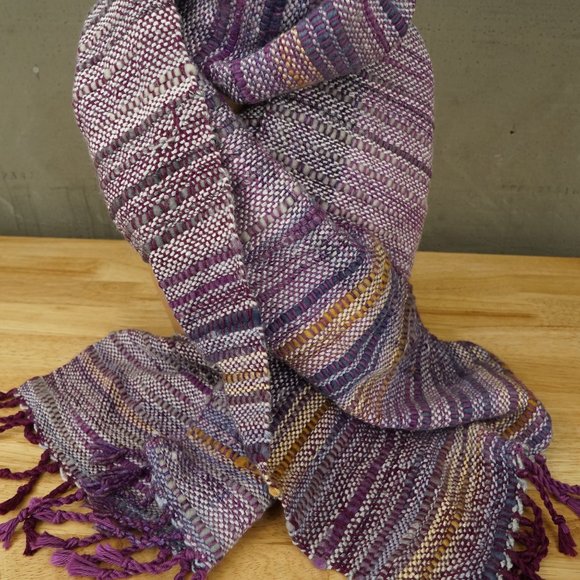 Varigated Purple Cotton Soft Hand Woven Tapestry Scarf Shawl 14x74 - Picture 2 of 4